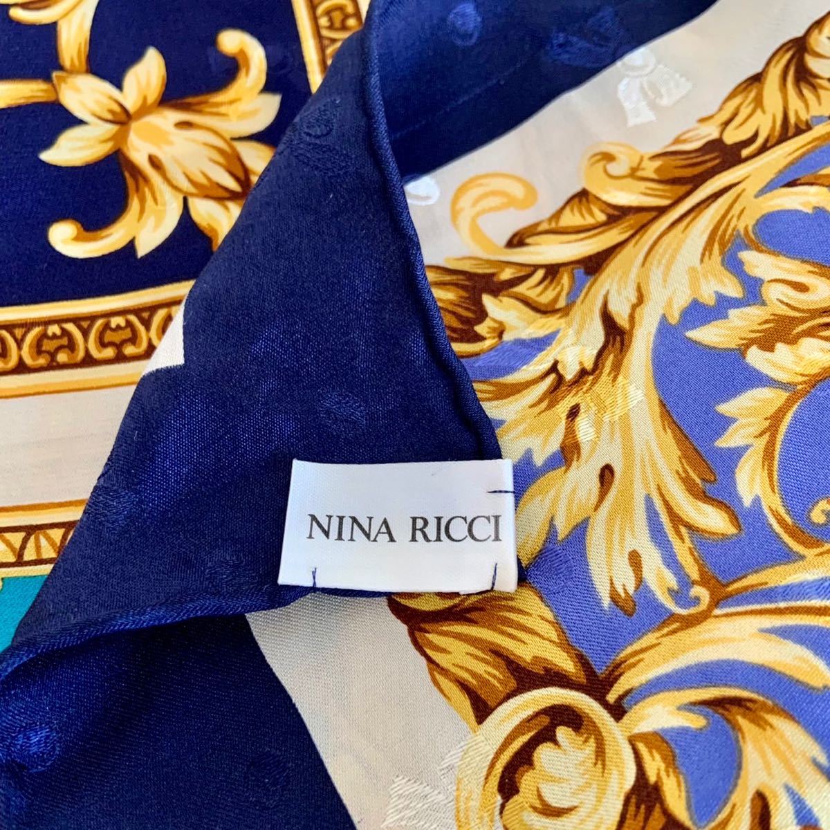 未使用 NINA RICCI ニナリッチ シルクスカーフ 絹100% SILK 総柄 マルチカラー 87×87cm レディース バンダナ  オーロラ(株) 高級 スカーフ