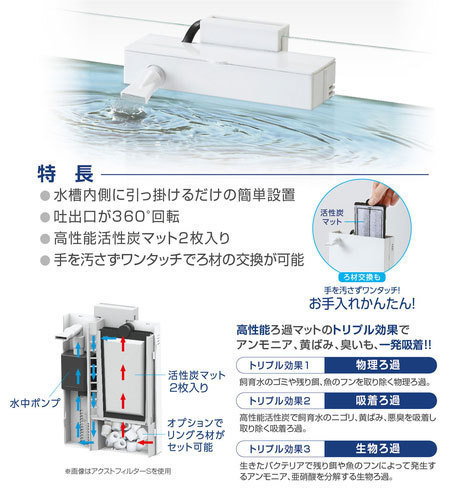 在庫処分　コトブキ　アクストフィルターＭ　40～50cmのフレームレス水槽専用・背面式フィルター_画像2