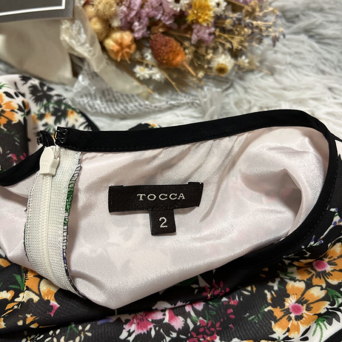 トッカ TOCCA 花柄ワンピース Aライン ミモレ丈 夏 M ノースリーブ
