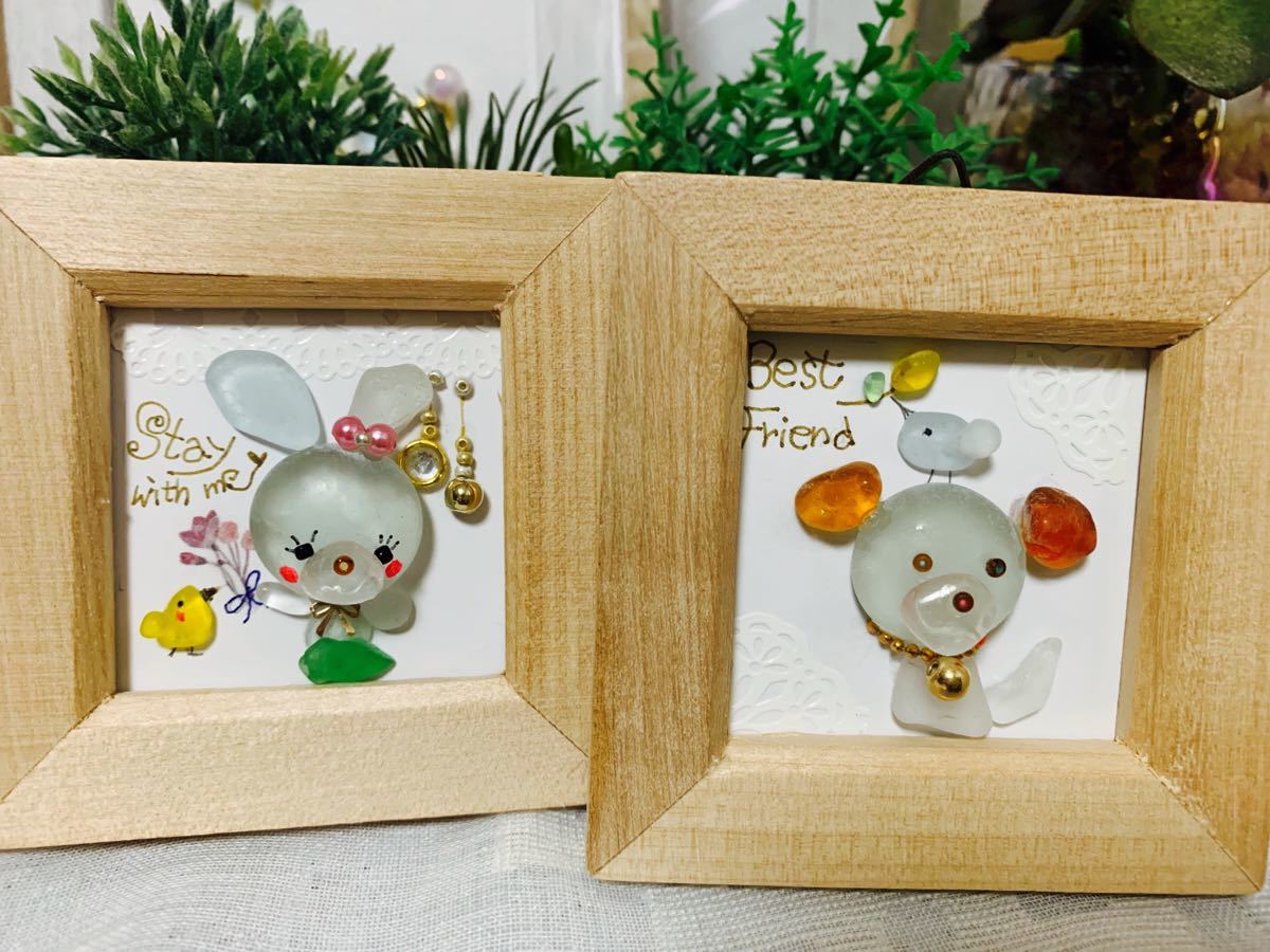 うさぎのボンちゃん様専用 くじらさんとテディベア 他1点シーグラス 通販情報 シーグラスアート 。 メロンソーダ アート/写真