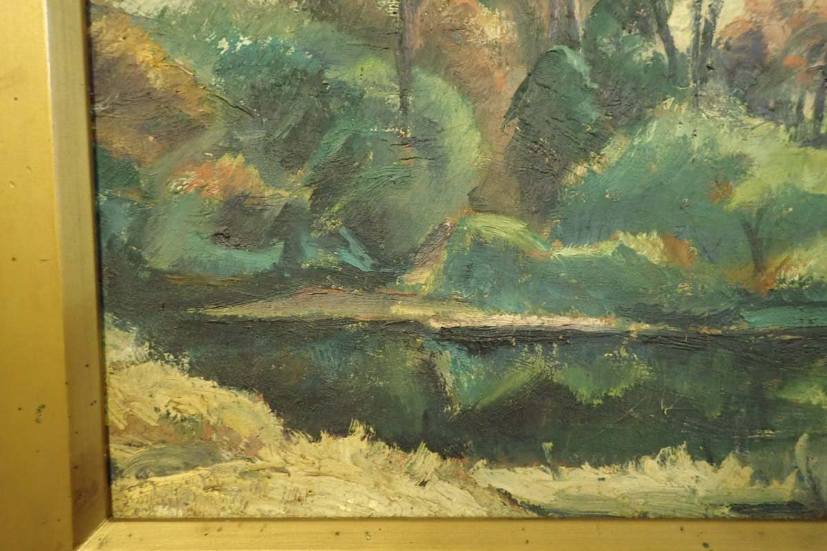 I-181 油彩風景画 古品 作者不明 全体的にくすみ汚れ有 F4 detalles