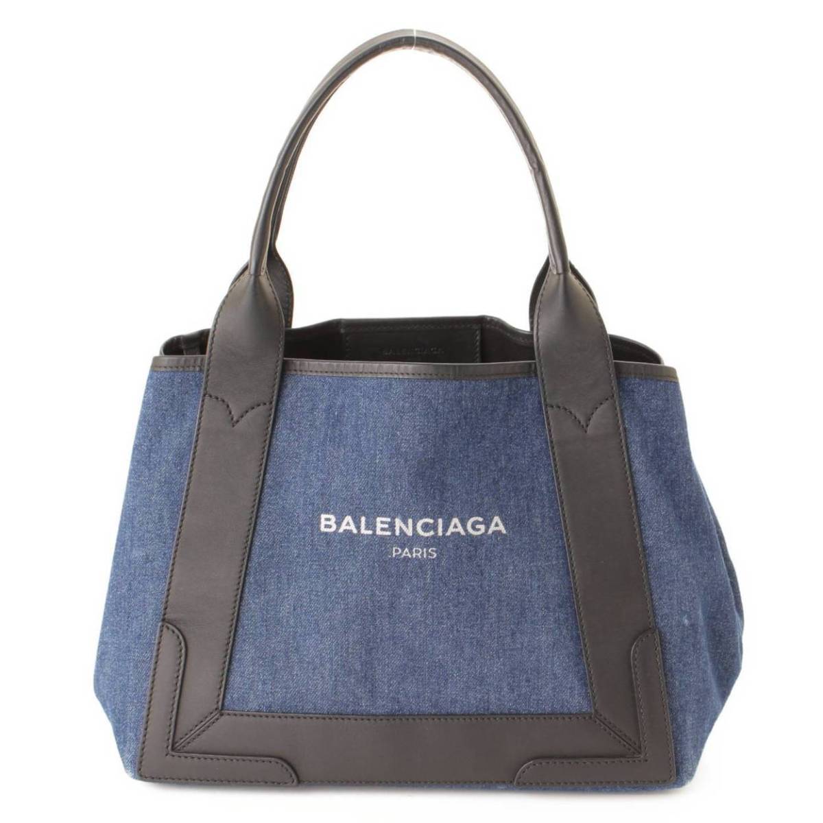 保障できる Balenciaga ネイビーカバス ポーチ付き デニム×レザー