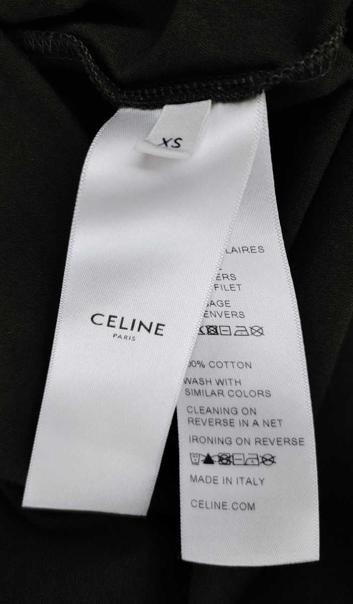美品 CELINE セリーヌ Tシャツ XS カーキ ロゴ シャツ オーバーサイズ