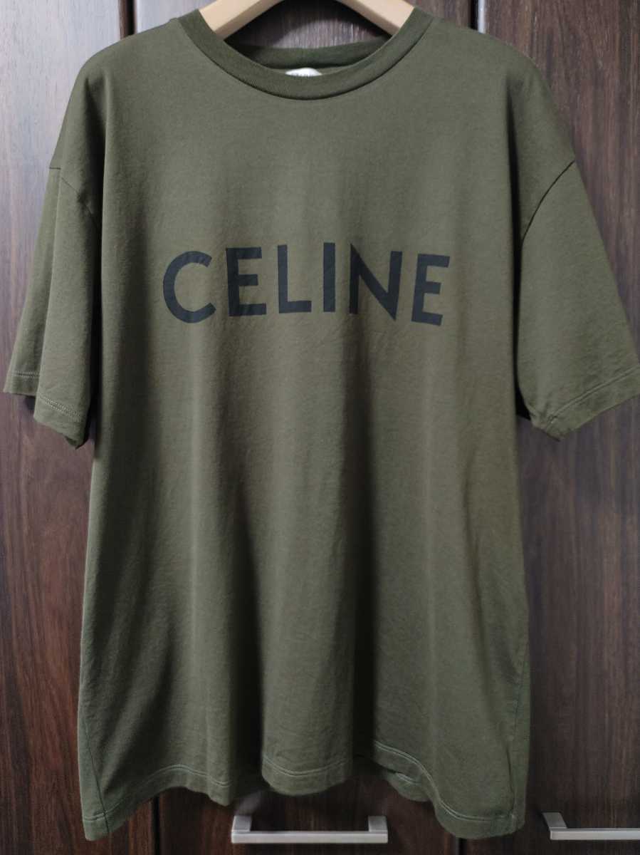 美品 CELINE セリーヌ Tシャツ XS カーキ ロゴ シャツ オーバーサイズ
