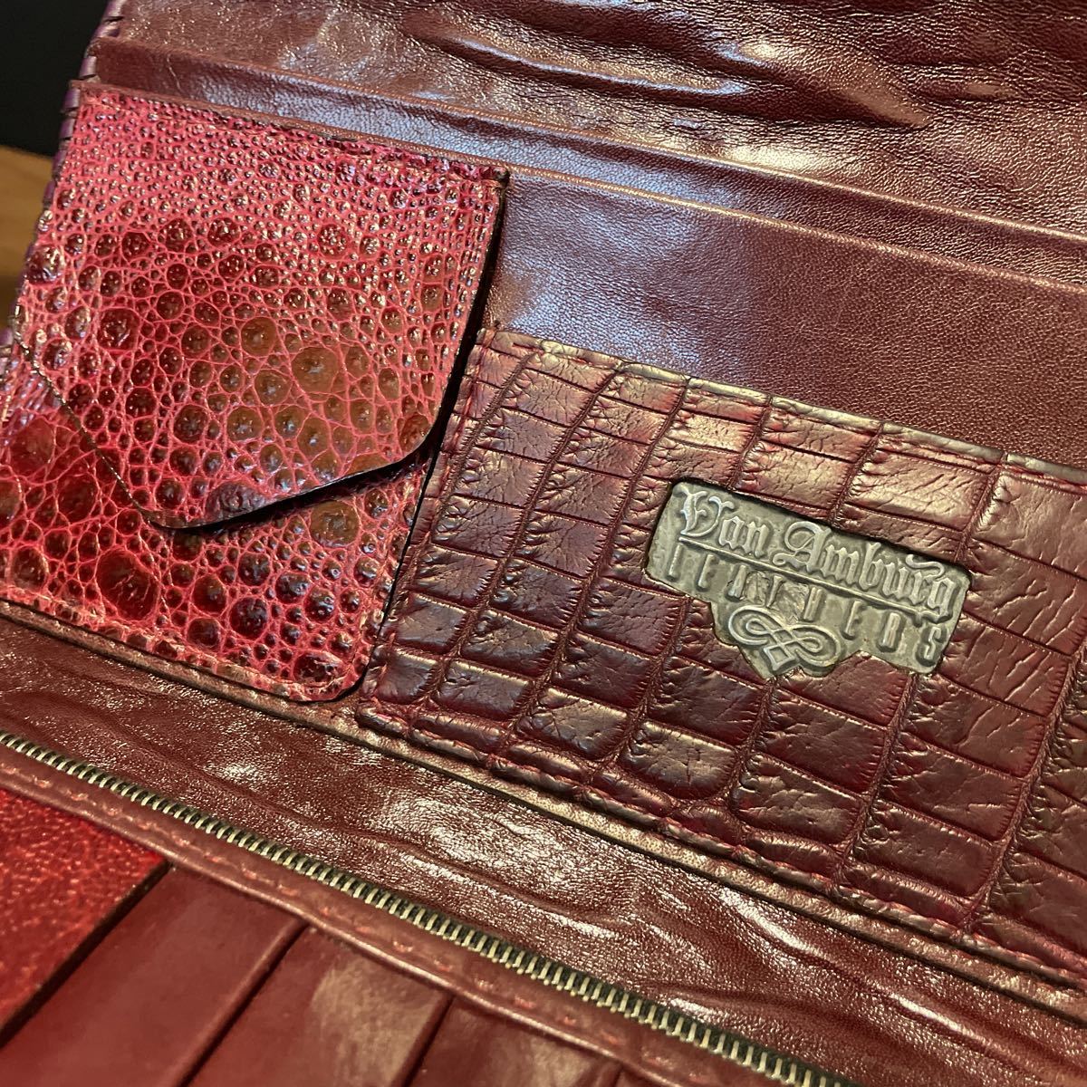 【未使用】超希少 サイン入り 本物 Van Amburg Leathers ヴァンアンバーグ レザーズ クロコダイル アリゲーター ロングウォレット 長財布