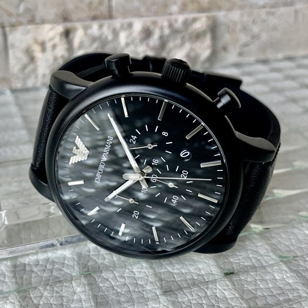 新品】エンポリオ・アルマーニ クロノグラフ メンズ 腕時計 ブラック-
