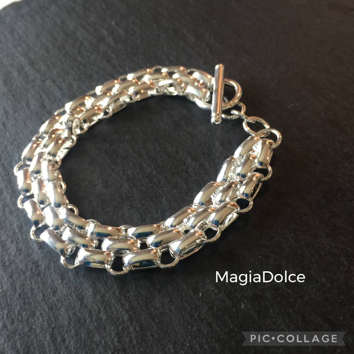 送料無料*MagiaDolce 5605●シルバーブレスレット シンプルバングル チェーンブレスレット ボリュームブレスレット Tバーブレスレットの画像1