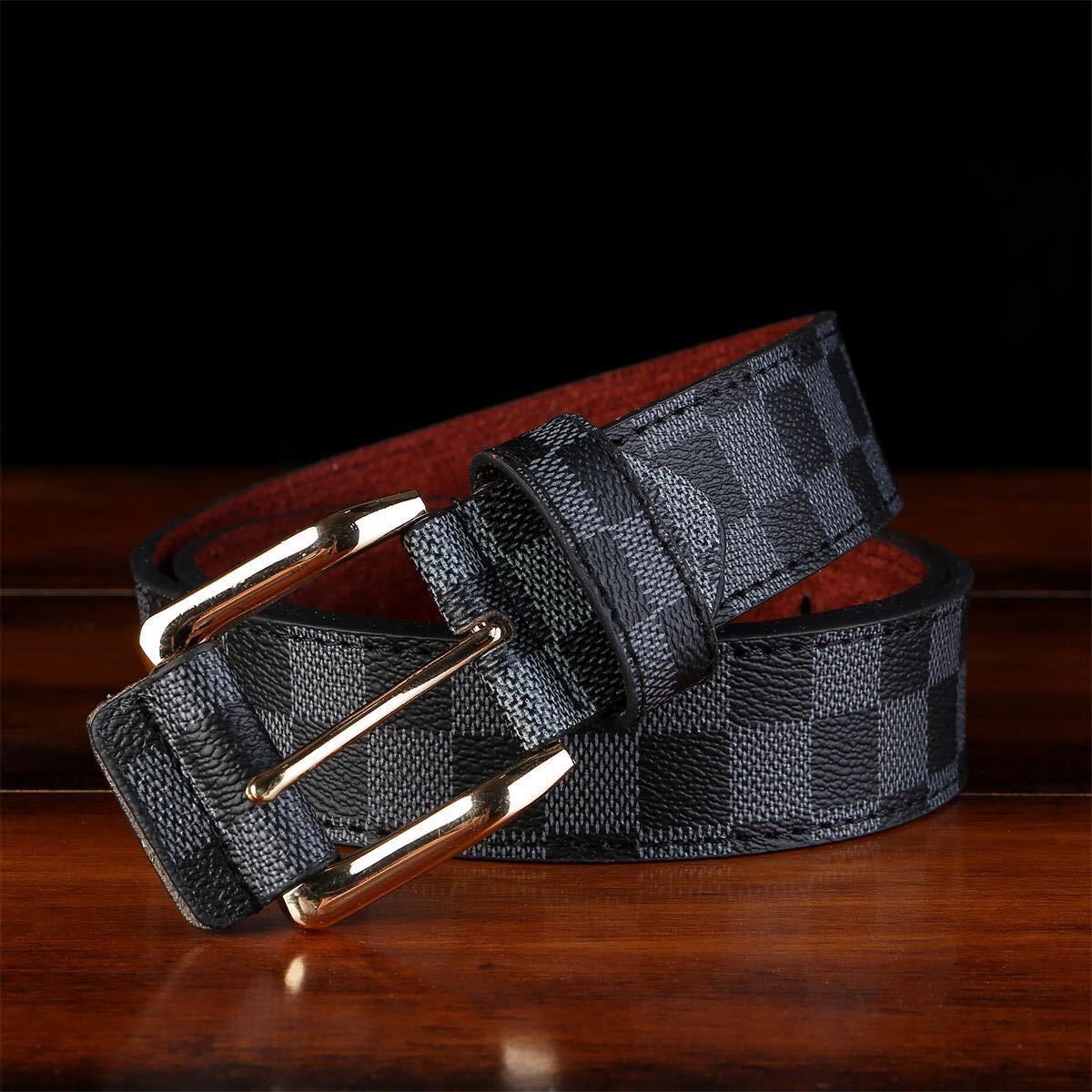 メンズ ベルト mens belt 市松模様 格子柄 ビジネス カジュアル ノンブランド おしゃれ お買い得 安い 贈り物 紳士ベルト グレー_画像3