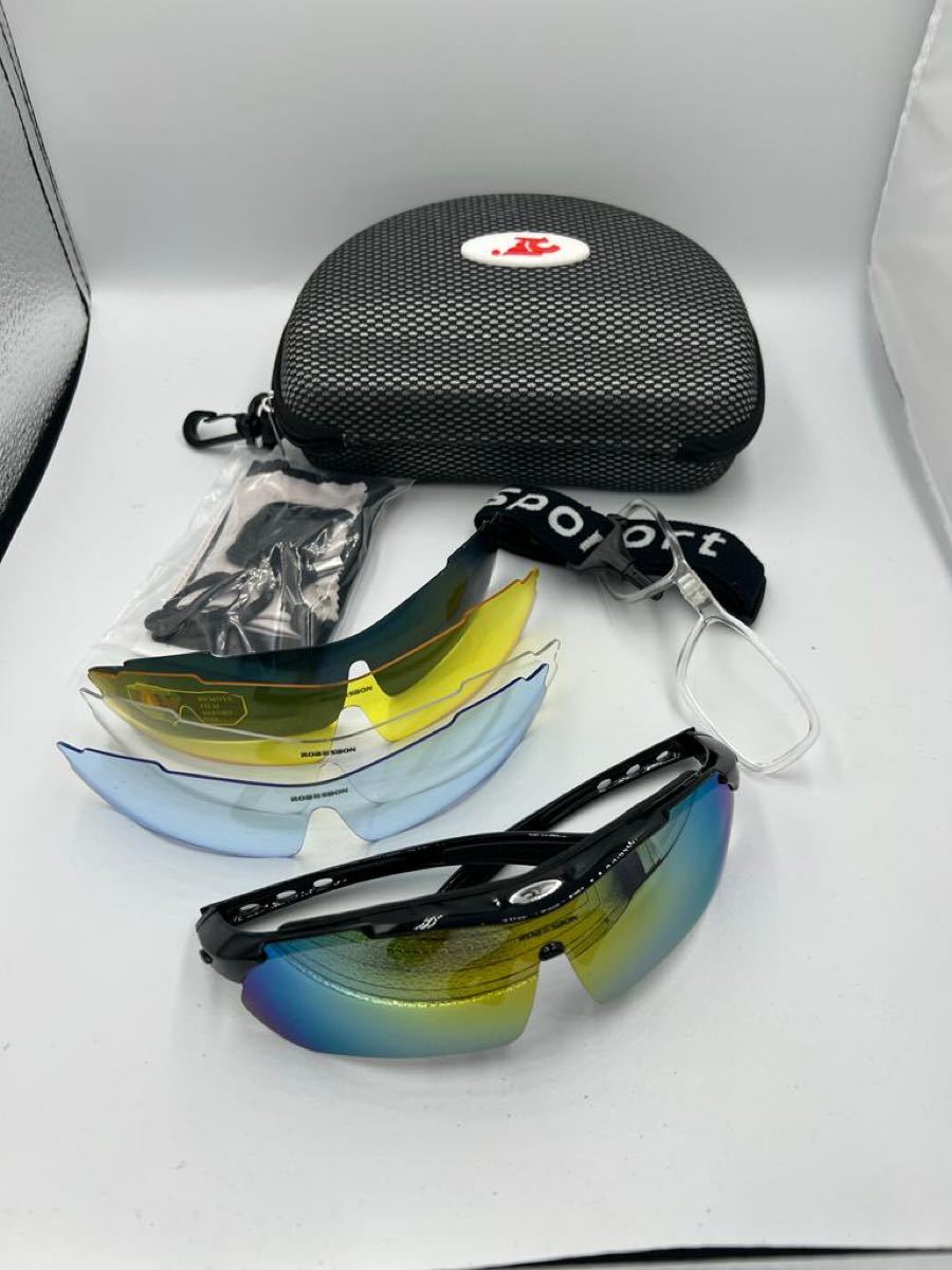 スポーツサングラス,交換レンズ5枚 ,偏光レンズ ,紫外線カット,ロードバイクサングラス,ランニングサングラス 男女兼用 超軽量