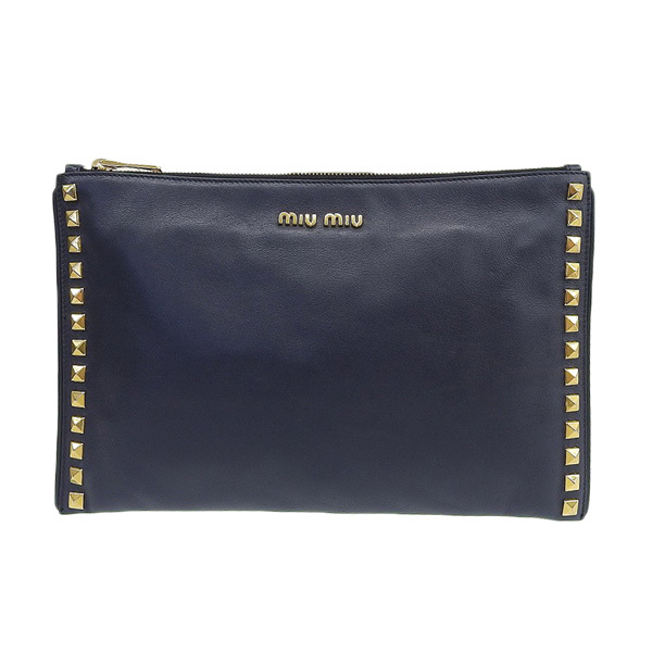 miu miu ミュウミュウ レザー スタッズ クラッチバッグ ネイビー