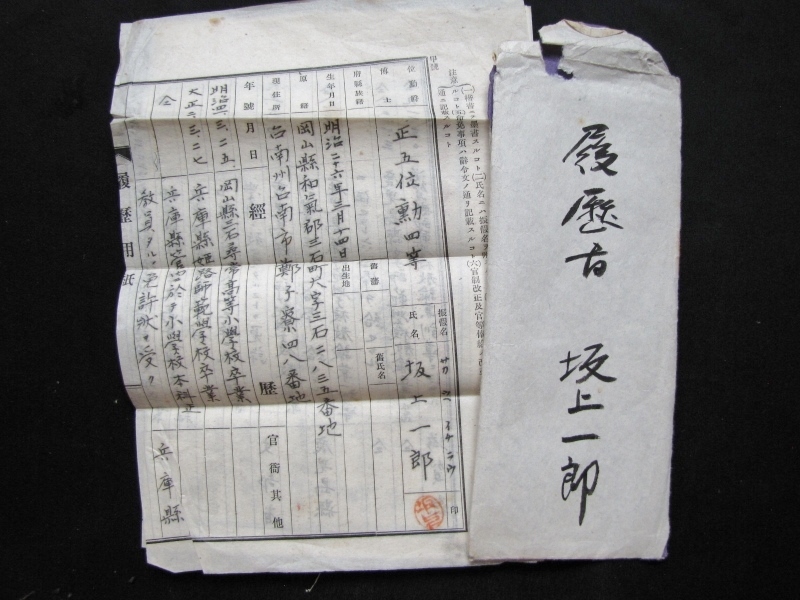 戦前 臺灣総督府師範学校長 坂上一郎 写真 大禮記念章之証 履歴書 納税申告書 年末賞與発令通知書 総督府構内 消印 書留エンタイヤ 資料 5