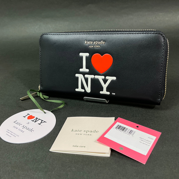 【本物 新品 Kate Spade ケイトスペード ブティック 正規品】アイ ラブ ニューヨーク ウォレット 長財布 K5300 ブラック ハート レディース_画像1