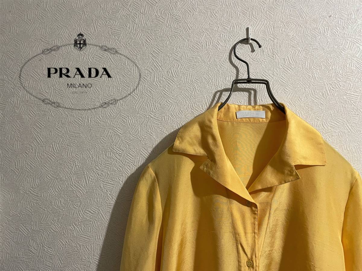 ◯ イタリア製 PRADA バルーン シルク ブラウス シャツ / プラダ オープンカラー ボックス 開襟 黄 イエロー 42 Ladies #Sirchive_画像1