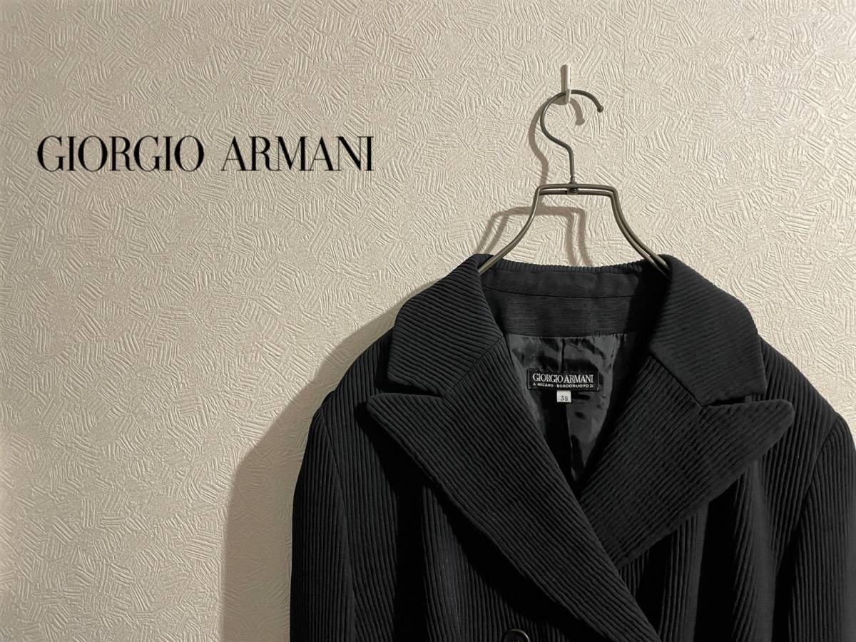 ◯ イタリア製 GIORGIO ARMANI ダブルブレスト プリーツ ジャケット / ジョルジオアルマーニ テーラード ブラック 黒 38 Ladies #Sirchive_画像1