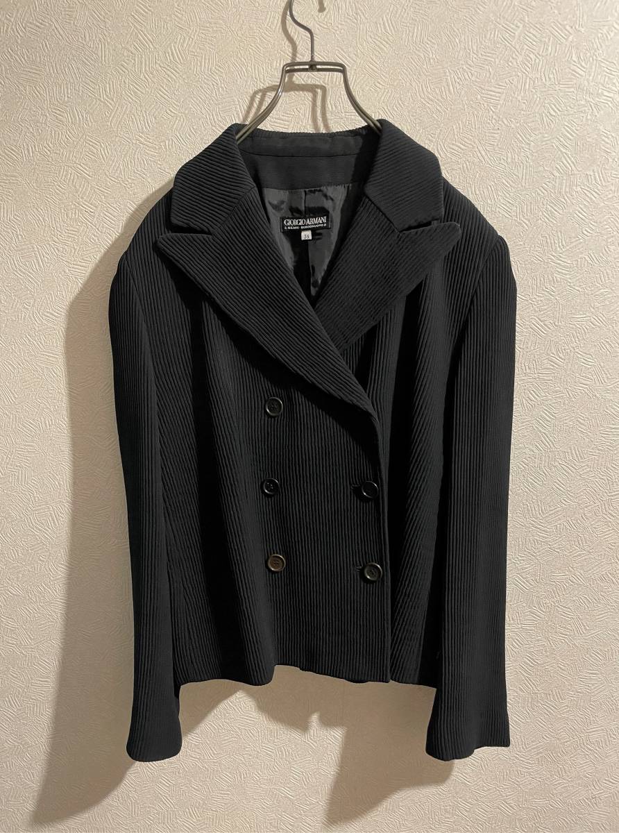 ◯ イタリア製 GIORGIO ARMANI ダブルブレスト プリーツ ジャケット / ジョルジオアルマーニ テーラード ブラック 黒 38 Ladies #Sirchive