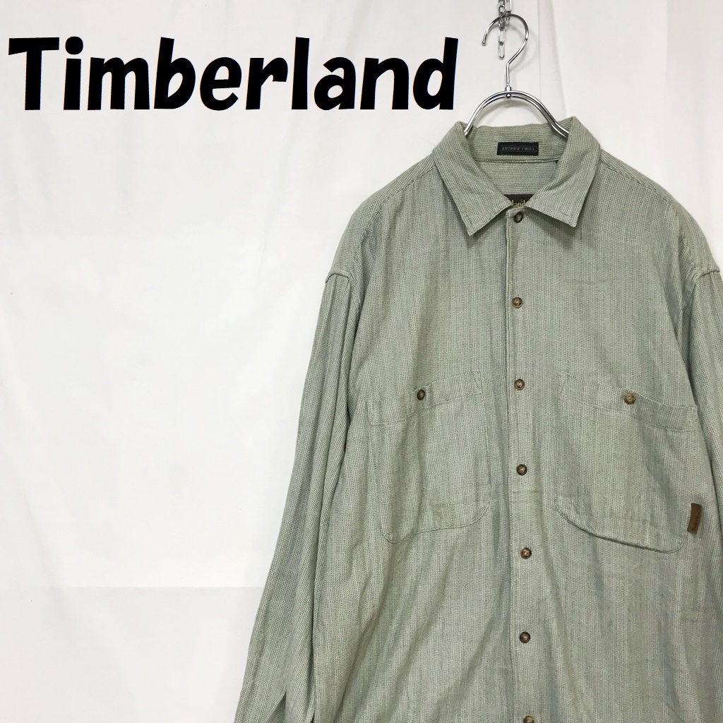 【人気】Timberland/ティンバーランド 長袖シャツ コットン100％ グリーン サイズS/S4920_画像1