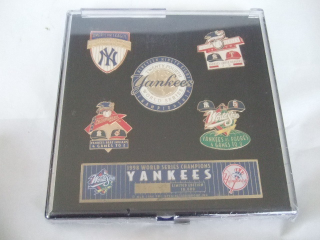 1998 ヤンキース ワールドシリーズ優勝 チャンピオン MLB公認 ピンバッジ 5個セット 未開封 伊良部の画像1