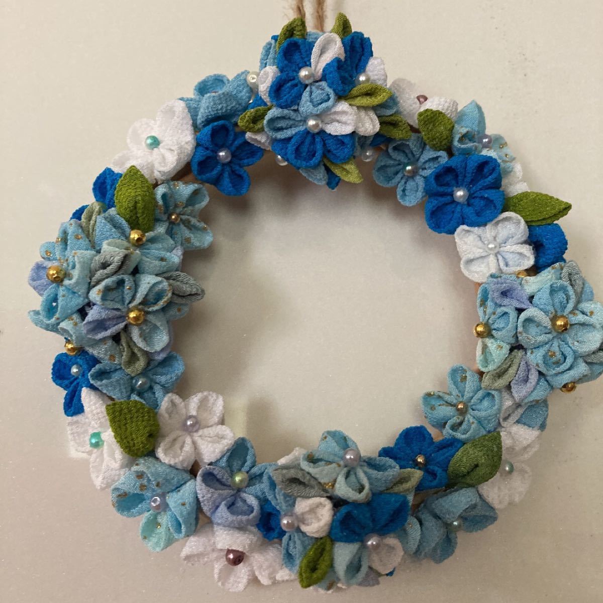 つまみ細工リース(ミニ) フラワーリース 紫陽花リース 一越 つまみ細工リース(ミニ) フラワーリース 紫陽花リース 一越