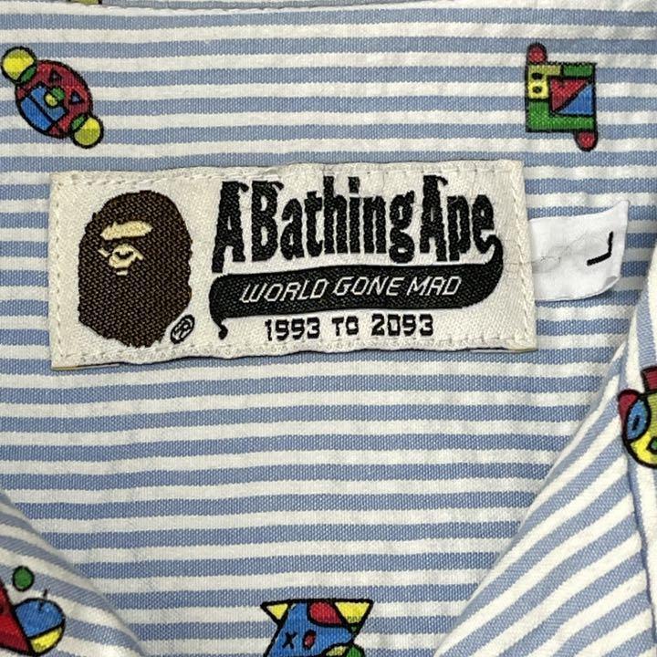 アベイシングエイプ シアサッカー 開襟シャツ ストライプ コットン 半袖 L_画像5