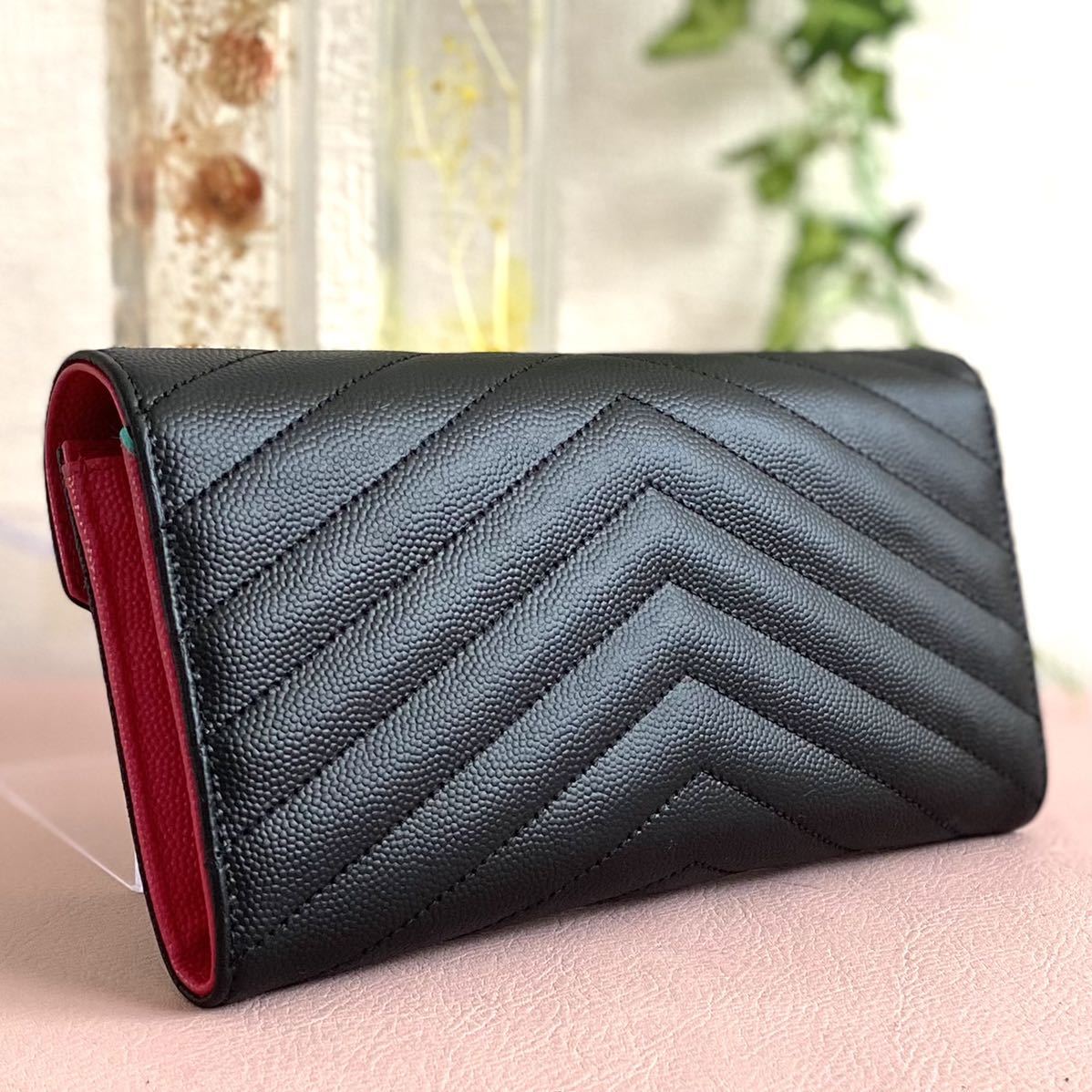 美品✨】 イヴサンローラン 二つ折り財布 キャビアスキン 購入証明あり