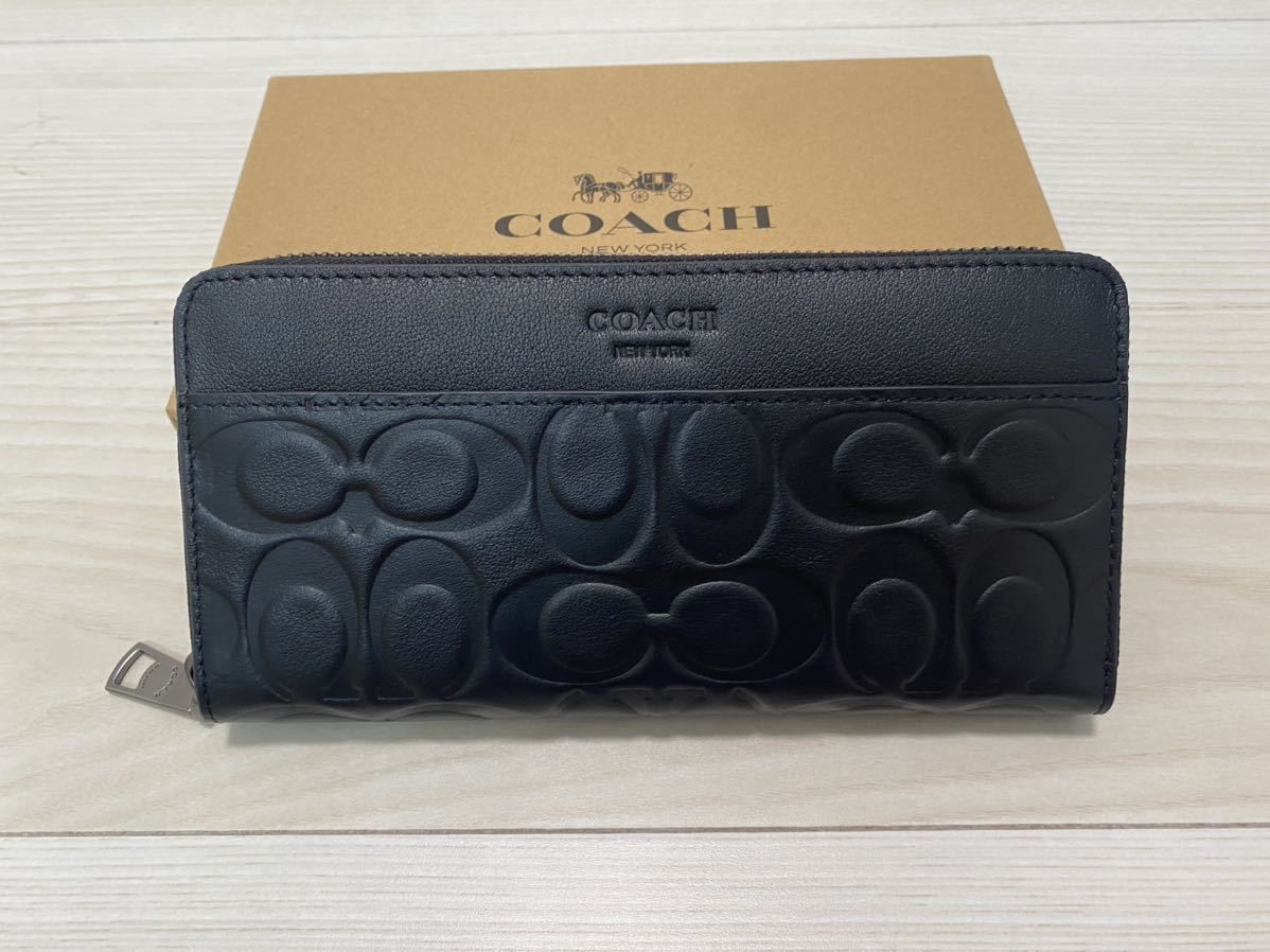 新品未使用 COACH コーチ シグネチャー 長財布 エンボスドレザージップ 黒