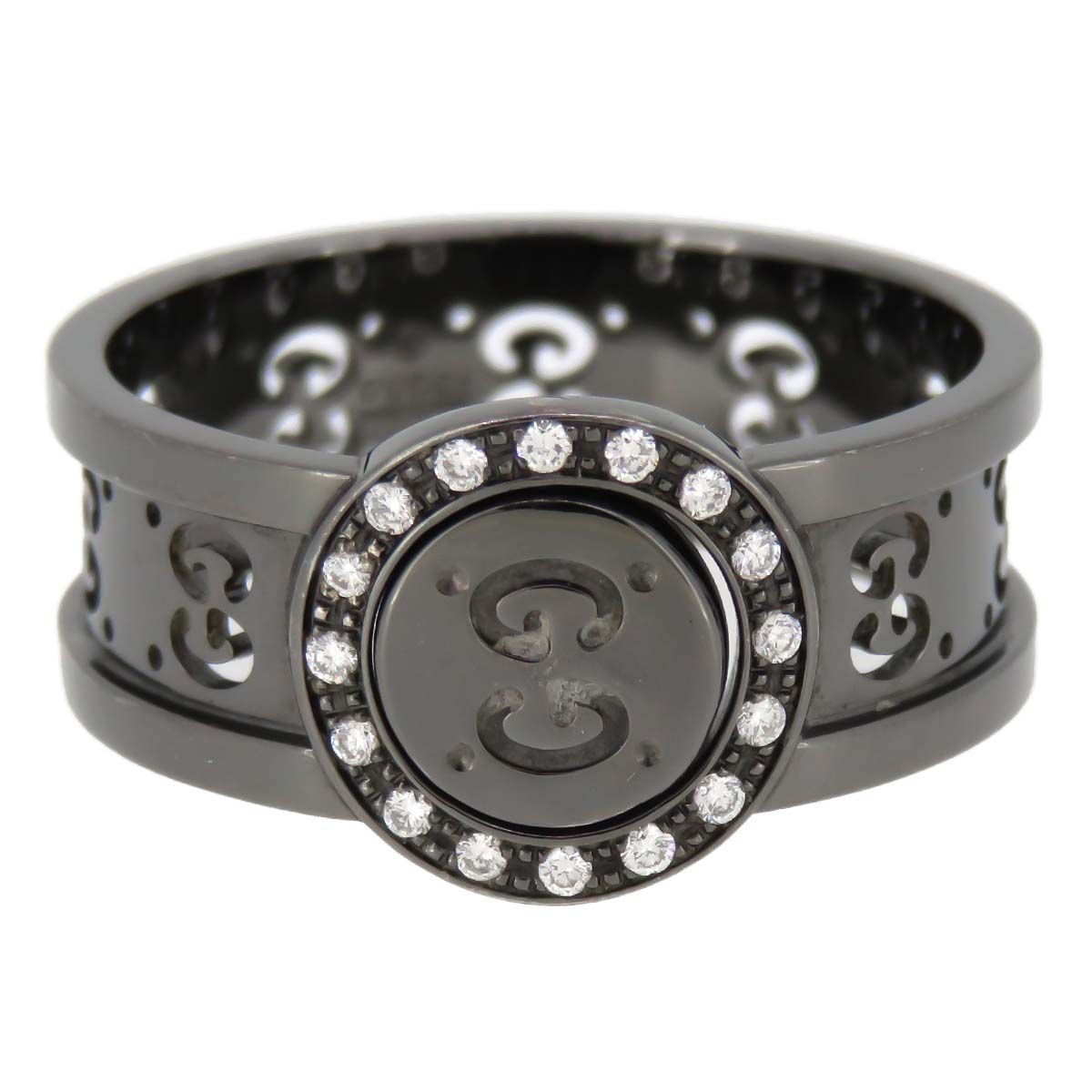 グッチ GG ロゴ リング #15 ブラックコーティング ダイヤモンド アイコンリング メンズ レディース ユニセックス【ジュエリー】