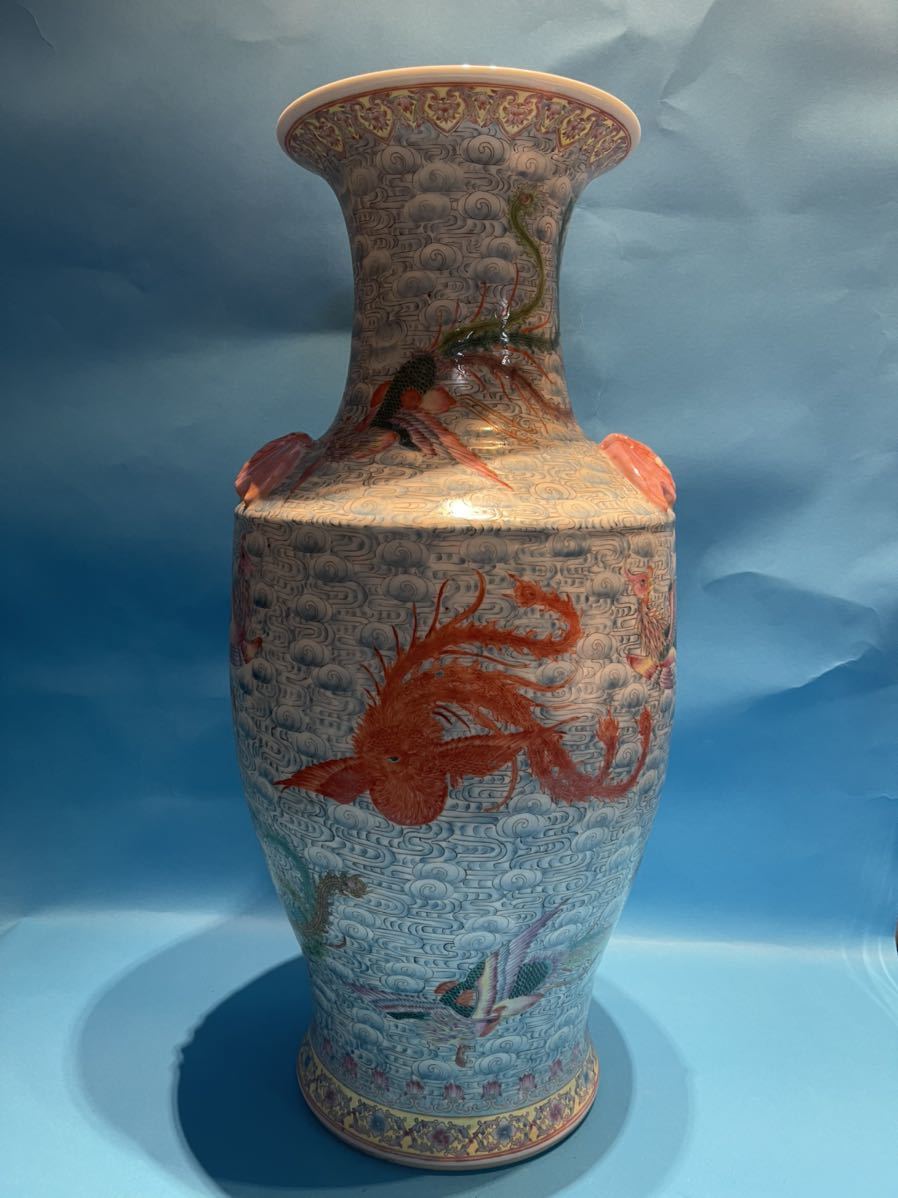 清朝 中国美術 大清乾隆年製 色絵花瓶