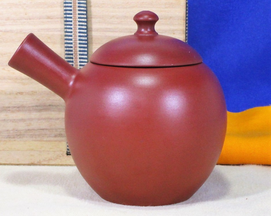 常滑焼 山田常山 朱泥 横手 宝瓶 急須 布 桐箱 / 煎茶道具 茶注 茶瓶 骨董美術 / L-60 4