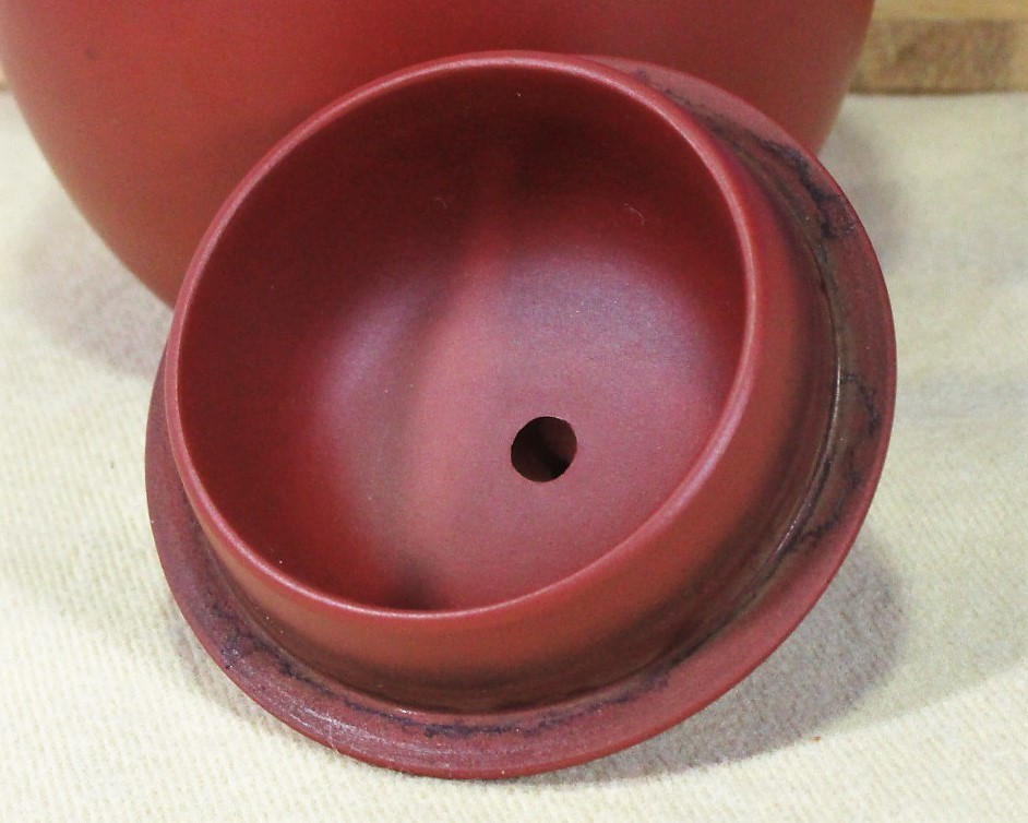 常滑焼 山田常山 朱泥 横手 宝瓶 急須 布 桐箱 / 煎茶道具 茶注 茶瓶 骨董美術 / L-60 8