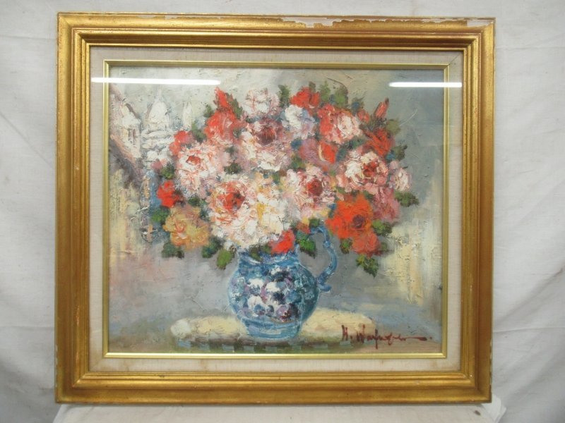 大人気の商品 【真筆】渡部ひでき作 油絵『薔薇』 油彩 厚塗り画の迫力