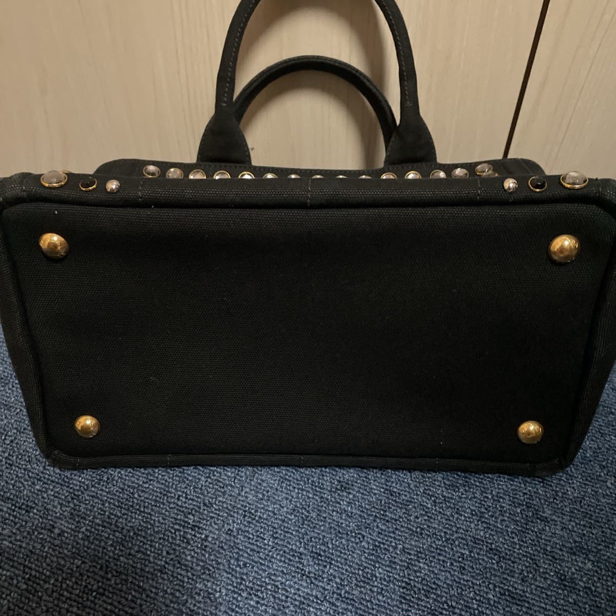 プラダ PRADA ビジュー カナパ トートバッグ ブラック 黒 NERO