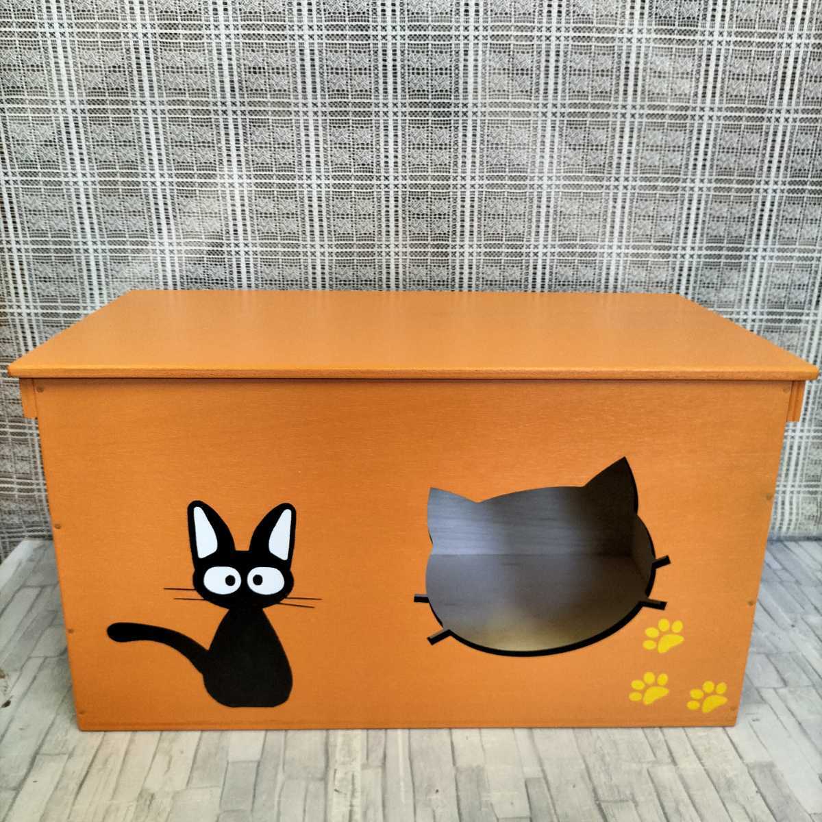 《受注生産C23》りんご箱 蓋付き オレンジ キャットハウス 猫ハウス 保護猫 野良猫 キャットタワー 木製 ハンドメイド 猫カフェ 小動物 _画像1