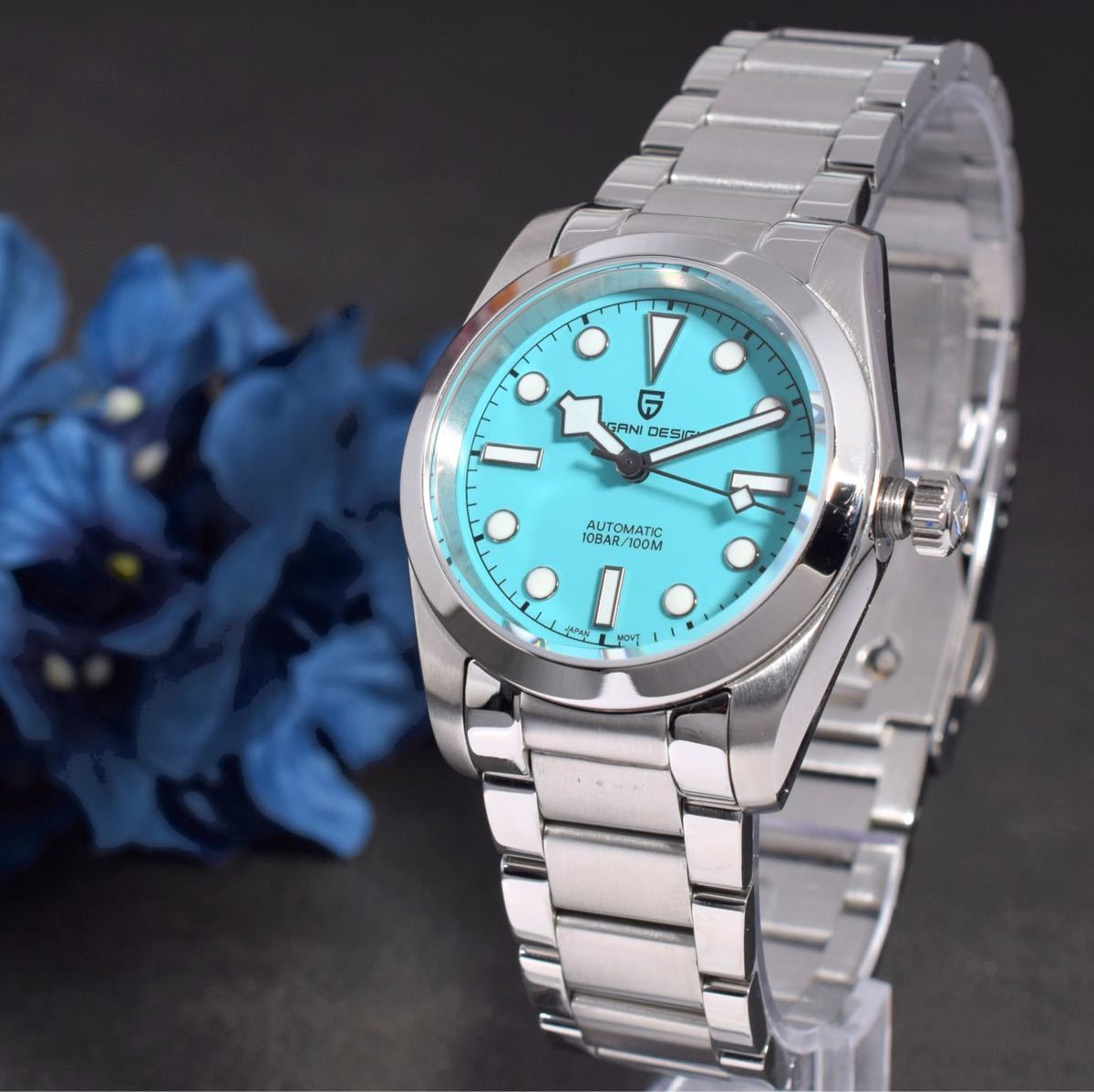 腕時計 メンズ レディース ユニセックス 36mm ブラックベイ シンプル 水色文字盤 ライトブルー メンズ腕時計 機械式自動巻