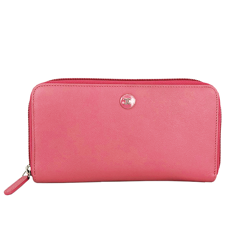 シャネル CHANEL ラウンドファスナー長財布 ピンク レザー ウォレット