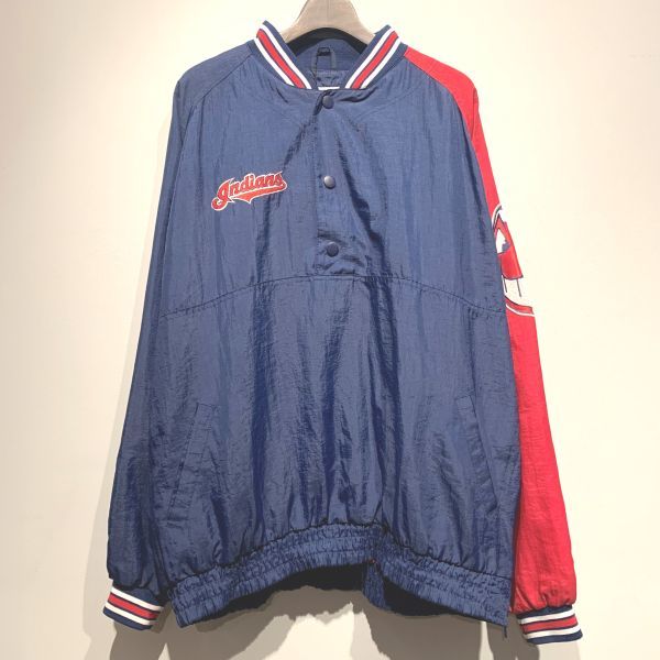 交換無料！ ナイロンプルオーバージャケット Indians MLB STARTER スターター 90s Nylon /3565 XL size Jacket Pullover コート、ジャケット