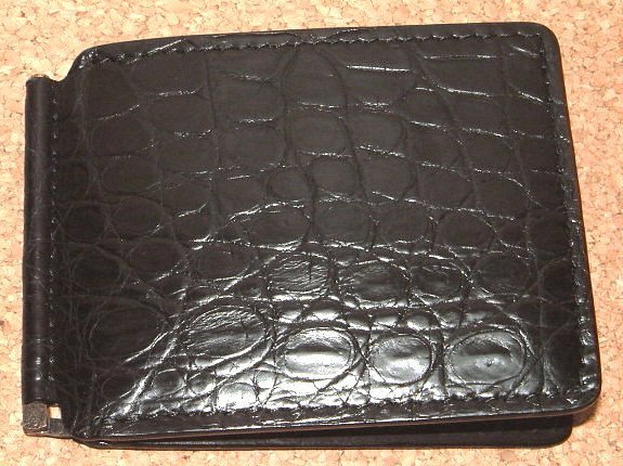 新品 Dolce Vita 最高級 クロコダイル シャムワニ 皮革製 薄型 マネークリップ (黒) 二つ折り財布 ショートウォレット サドルレザー 財布