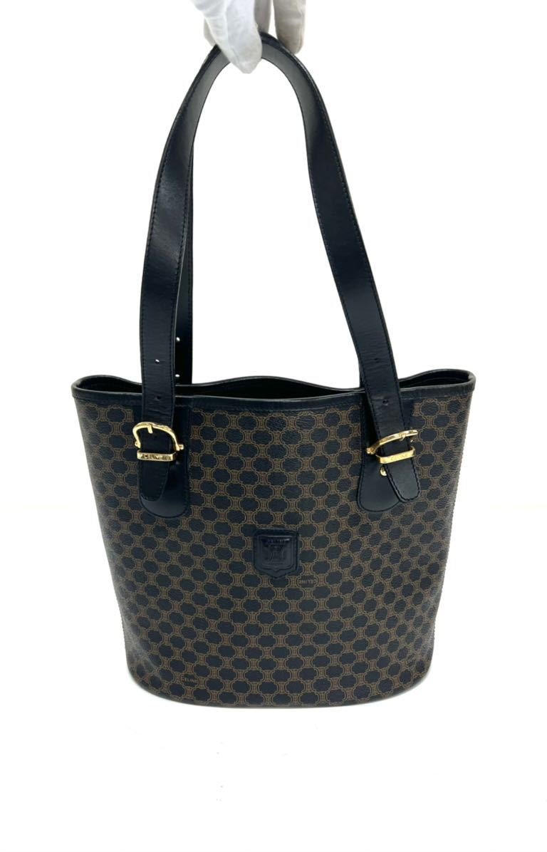 CELINE セリーヌ ハンドバッグ マカダム柄 ゴールド金具 PVC レザー 黒