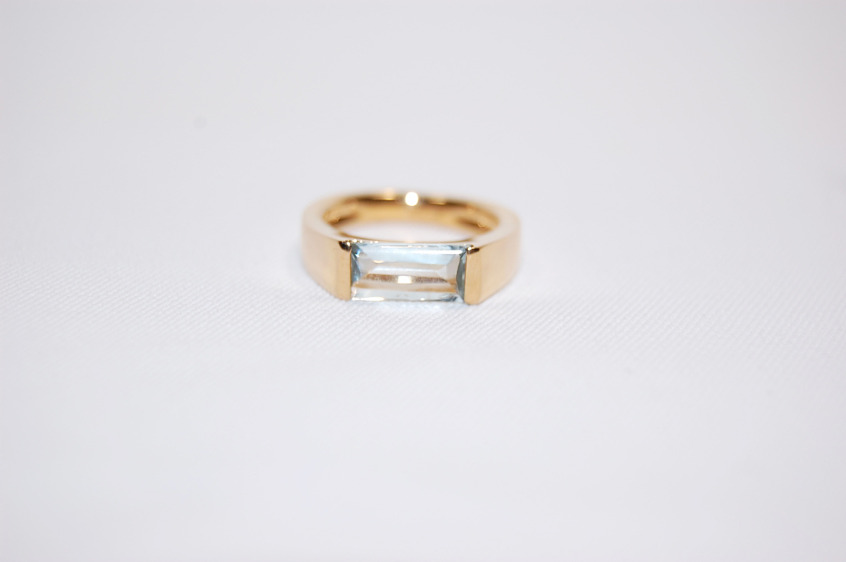 4*Cyondosi-K18 yellow gold aquamarine ring ring size approximately 8 number [ used ][ that day shipping ]