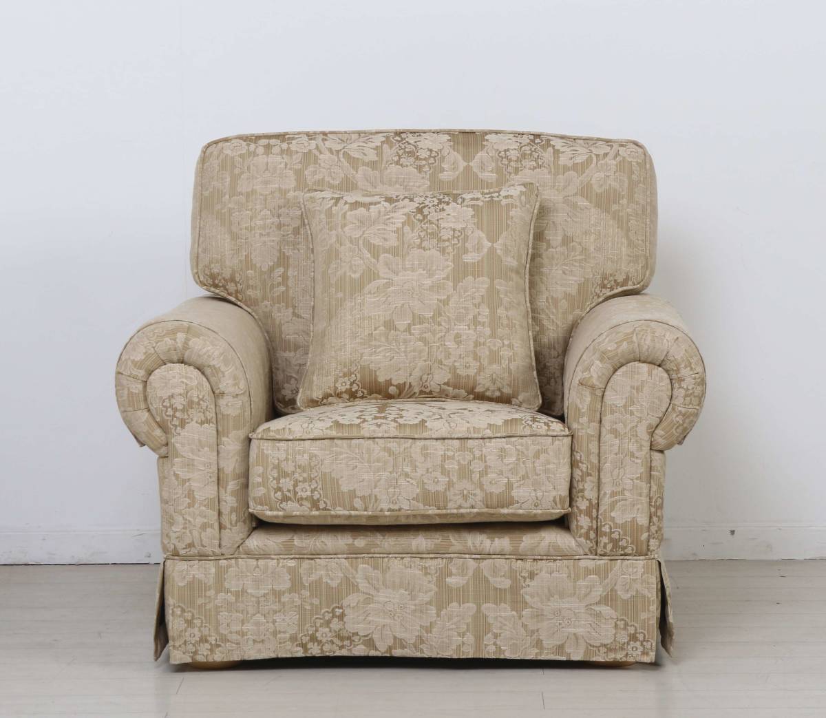 ブルー×レッド 花柄ファブリック シングルソファー 美品