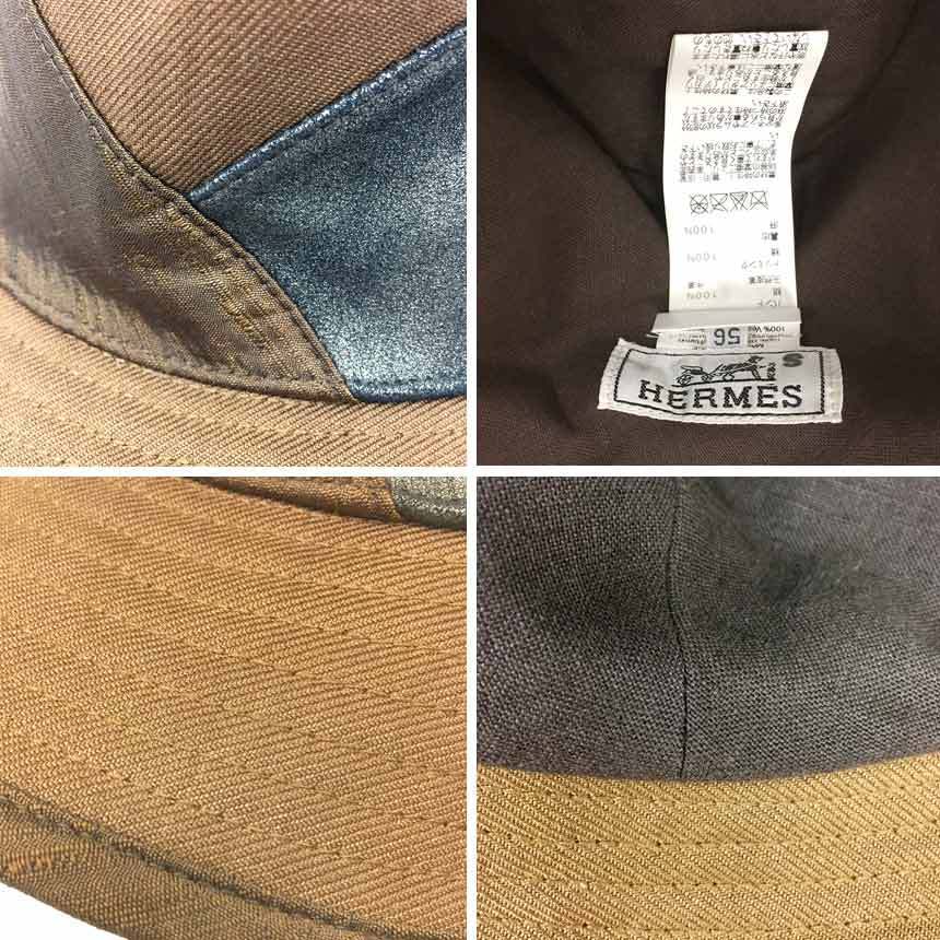 HERMES エルメス ハット 帽子 サイズ57 リネン シルク レザー メンズ