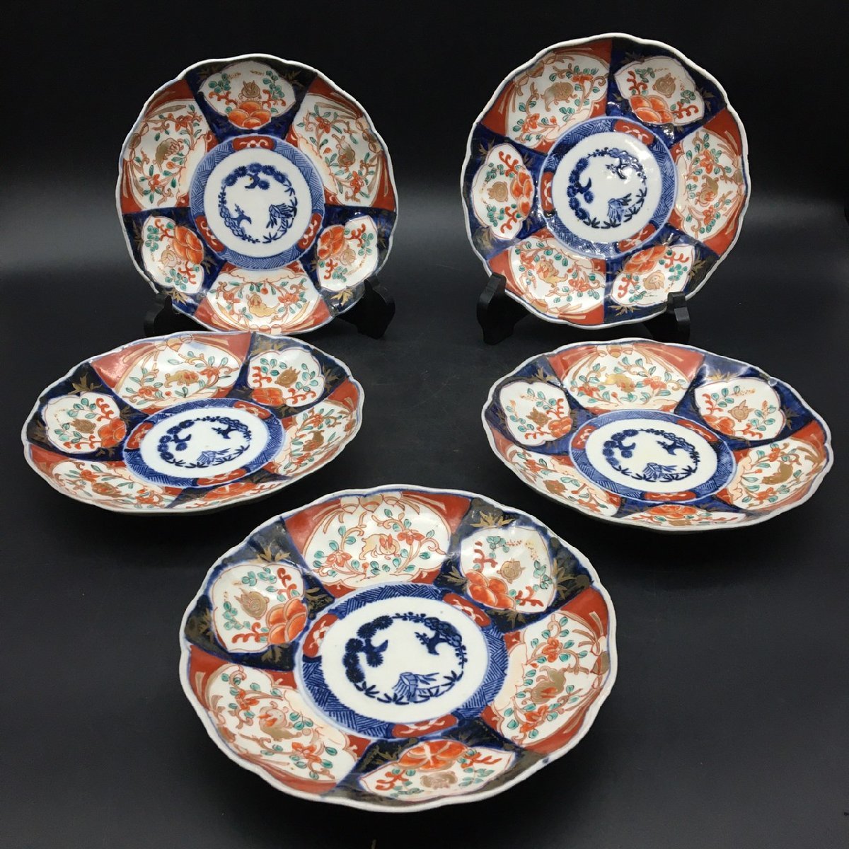 RT0708-30 古伊万里 赤絵 色絵 和皿 小皿 蔵出し品 5枚 セット 径21