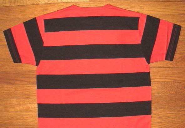 新品 MATTSONS CUSHMAN クッシュマン ヘビーコットン生地 囚人 極太 ボーダー柄 半袖 Tシャツ (Lサイズ/黒×赤) プリズナー ホットロッド_画像3