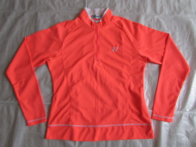 レディース Lサイズ yonex 長袖 Tシャツ 使用少なめ きれい ハーフジップ ロンT オレンジ系 ヨネックス ロングスリーブ_画像1