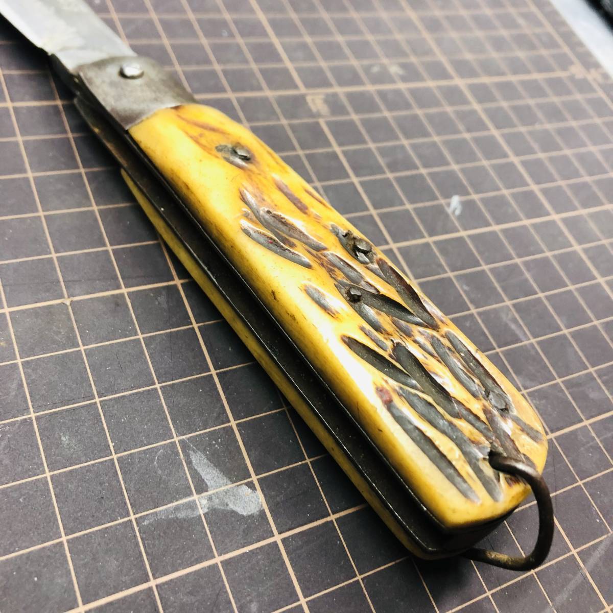 元駒 割込鍛造 フォールディング電工ナイフ 鹿角 希少 元駒 割込鍛造 フォールディング電工ナイフ 鹿角 希少