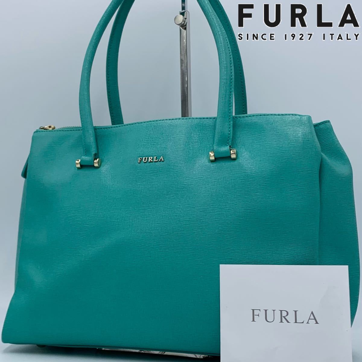 1円 ◆美品◆希少カラー◆ FURLA フルラ トートバッグ A4 収納可 肩掛け ショルダー レディース ビジネス 通勤 エメラルド グリーン_画像1