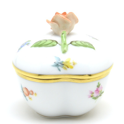 ヘレンド(Herend) 小物入れ(ハート形)薔薇飾り(O) ミルフルール 手描き