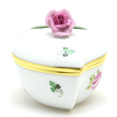 ヘレンド(Herend) 小物入れ(ハート形)薔薇飾り ウィーンのバラ