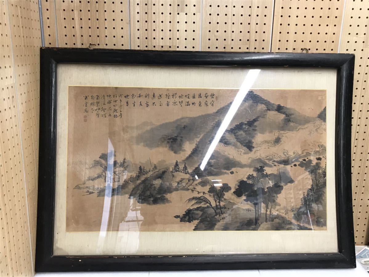 TK35552 蔵出し 絵 時代物 アンティーク 米雲書 水墨画　絵画　在銘あり　大型　サイズ約99＊68cm_画像8