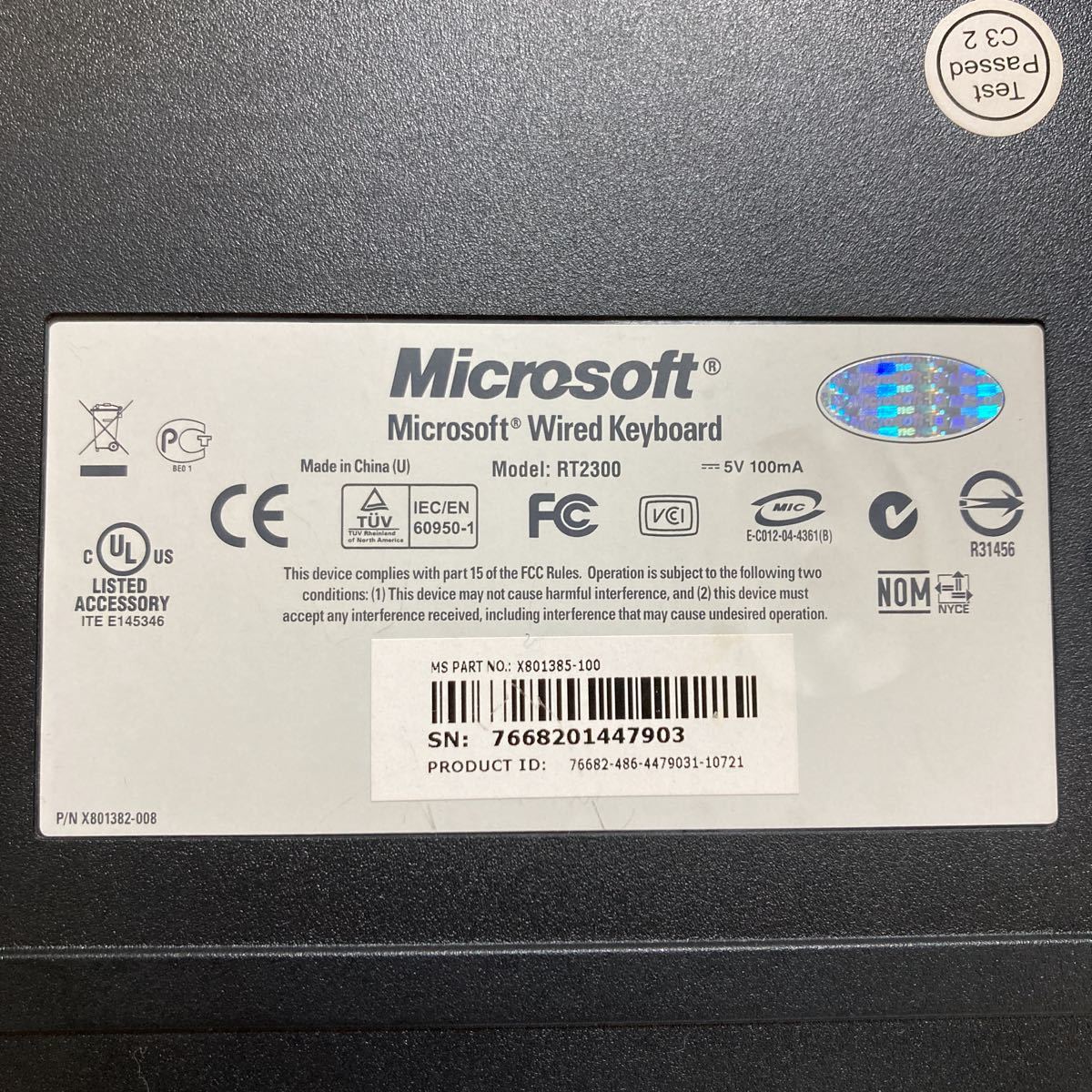 MK2534 Microsoft PS/2端子 フルキーボード RT2300 ブラック マイクロソフト　動作未確認　現状品　0719_画像6