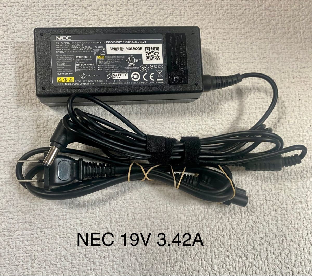 初売り NEC 19V 3.16A 60W ADP64 PC-VP-WP36 OP-520-75601 ACアダプタ プラグ黄 